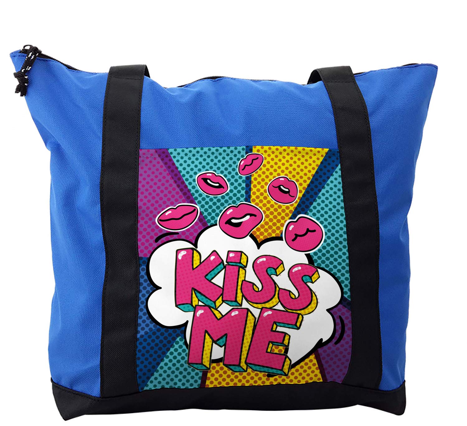 Ambesonne Kiss Shoulder Bag - Pop Art Word Bubble Design, Durable Zipper Closure Crossbody Purse for Women | Perfect for Date Night, Shopping & Daily Use