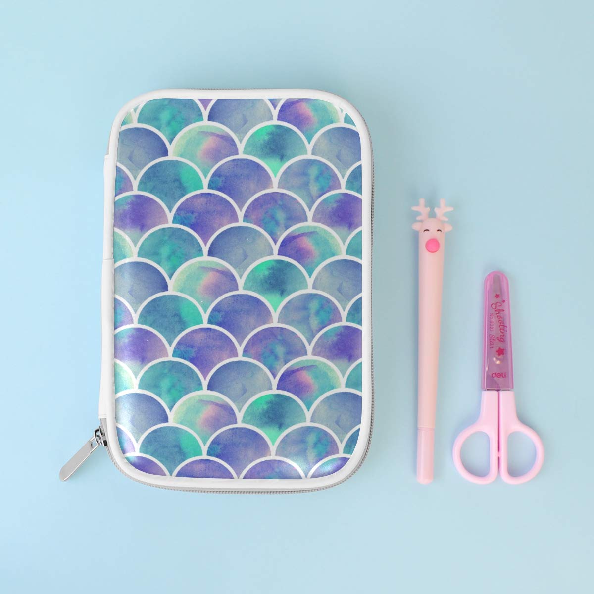 ZZKKO Mermaid Scale Pencil Case - School & Office Organizer for Stationery & Cosmetics