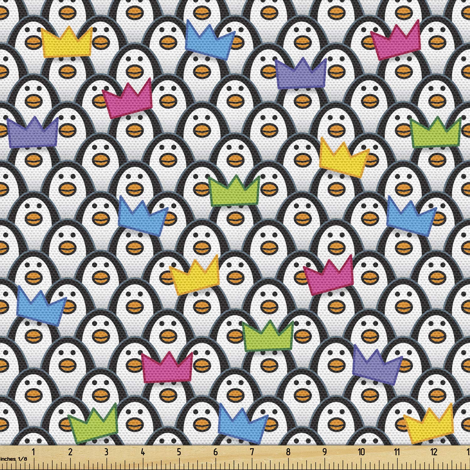 Ambesonne Sea Animals Fabric by The Yard - Penguins in Party Hats Crowns Antarctic Design - Navy Blue Upholstery Fabric for Sofa, Curtains & Home Decor (5 Yards) - Perfect for DIY Projects, Pillow Covers & Nursery Decor
