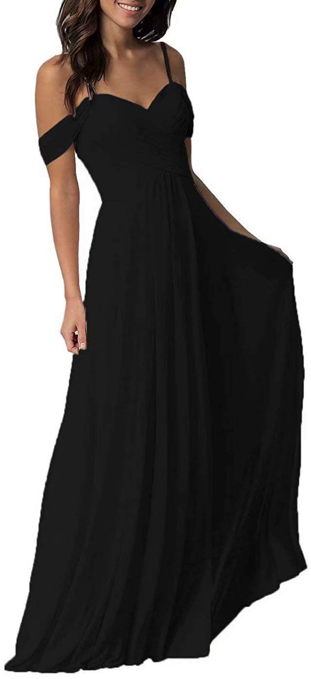 Elegant Long Cold Shoulder Chiffon Bridesmaid Dresses for Women - Perfect for Weddings, Formal Events & Special Occasions
