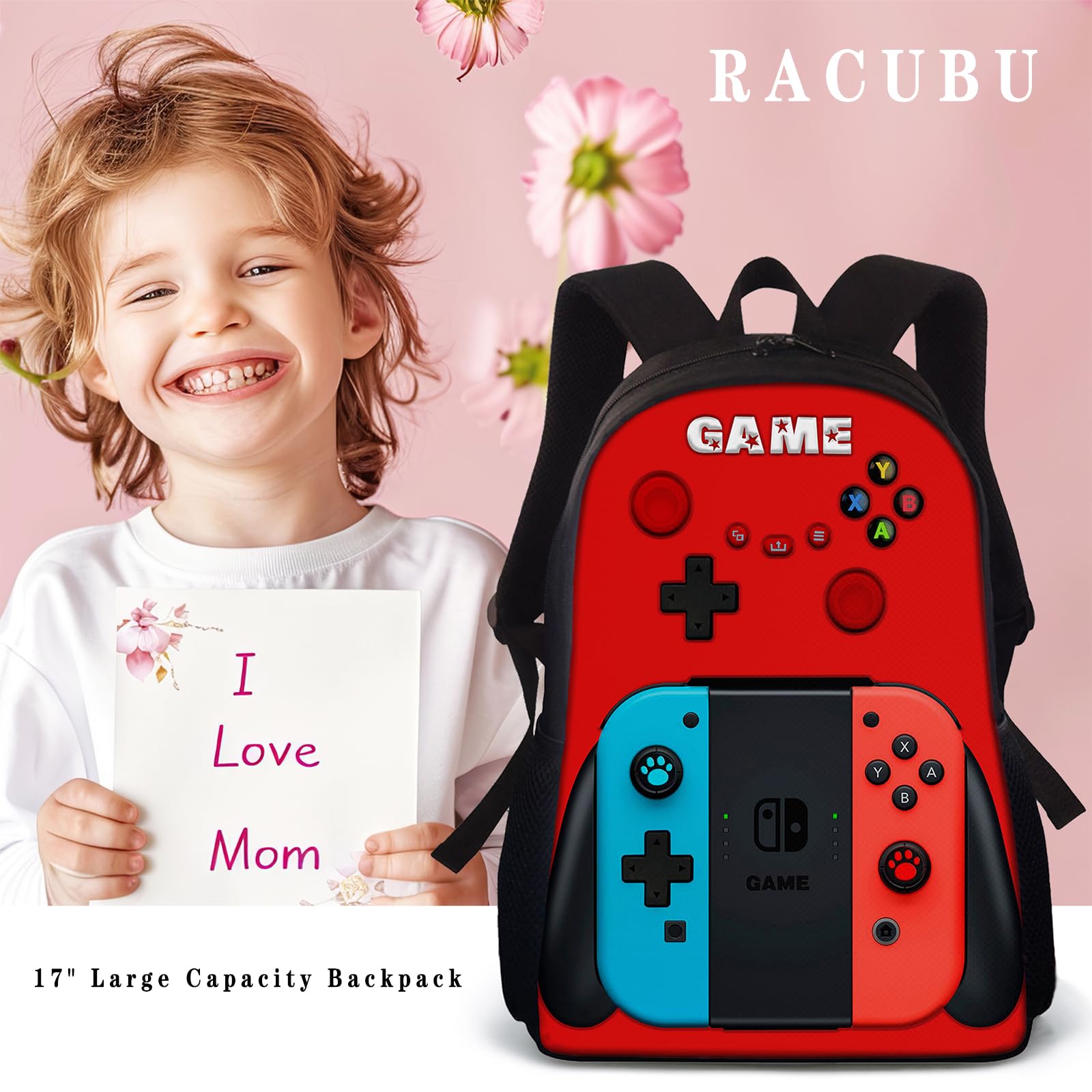 RACUBU 3-Piece Boys Backpack Set with Lunch Box & Pencil Case - 17 Inch Large Capacity School Backpack for Kids & Teens - Perfect for School, Travel, and Outdoor Activities