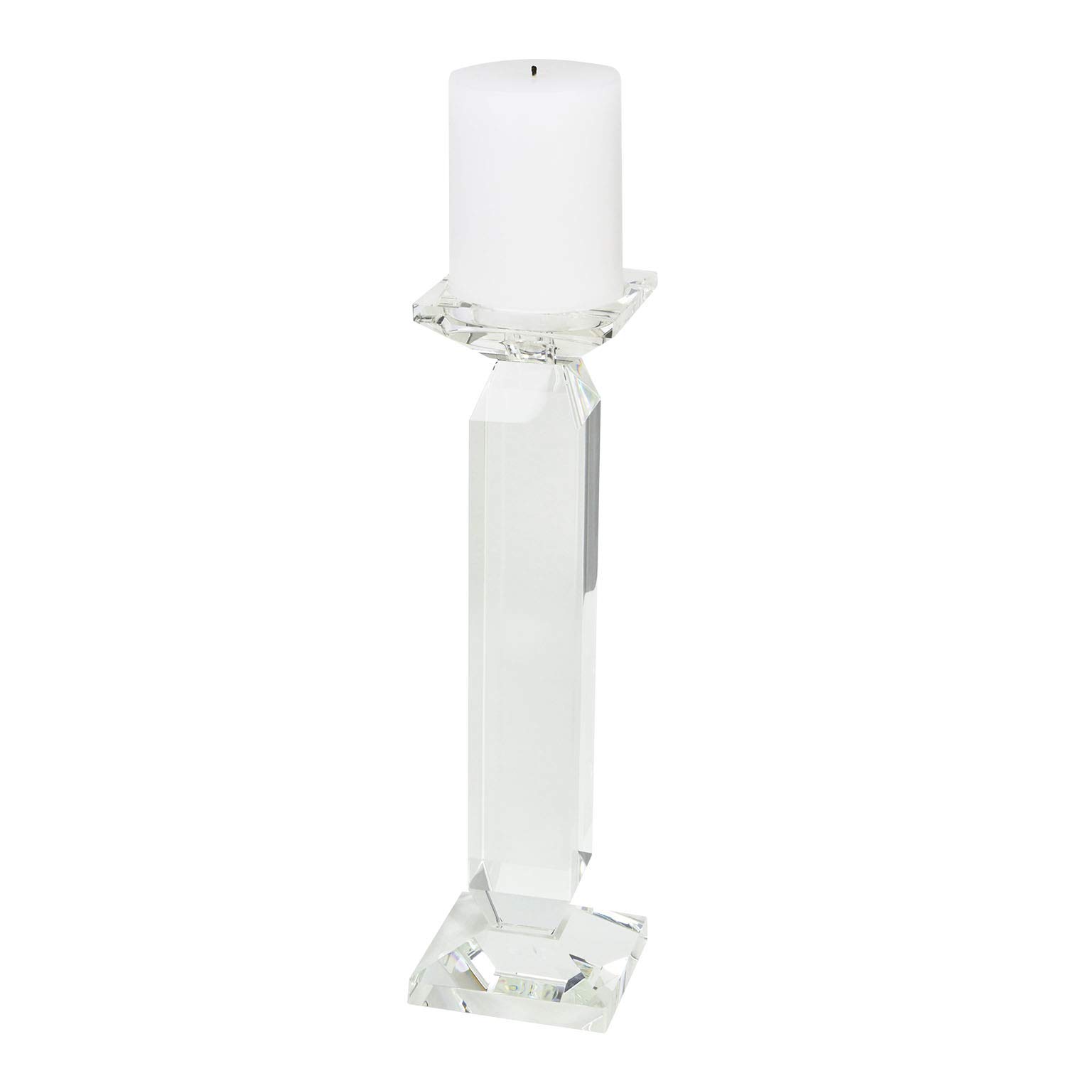 Elegant Clear Crystal Glass Candle Holder for Pillar or Taper Candles - 4 x 4 x 13.5 inch Medium Size - Perfect for Wedding Centerpieces, Dining Table Decor, and Romantic Home Ambiance