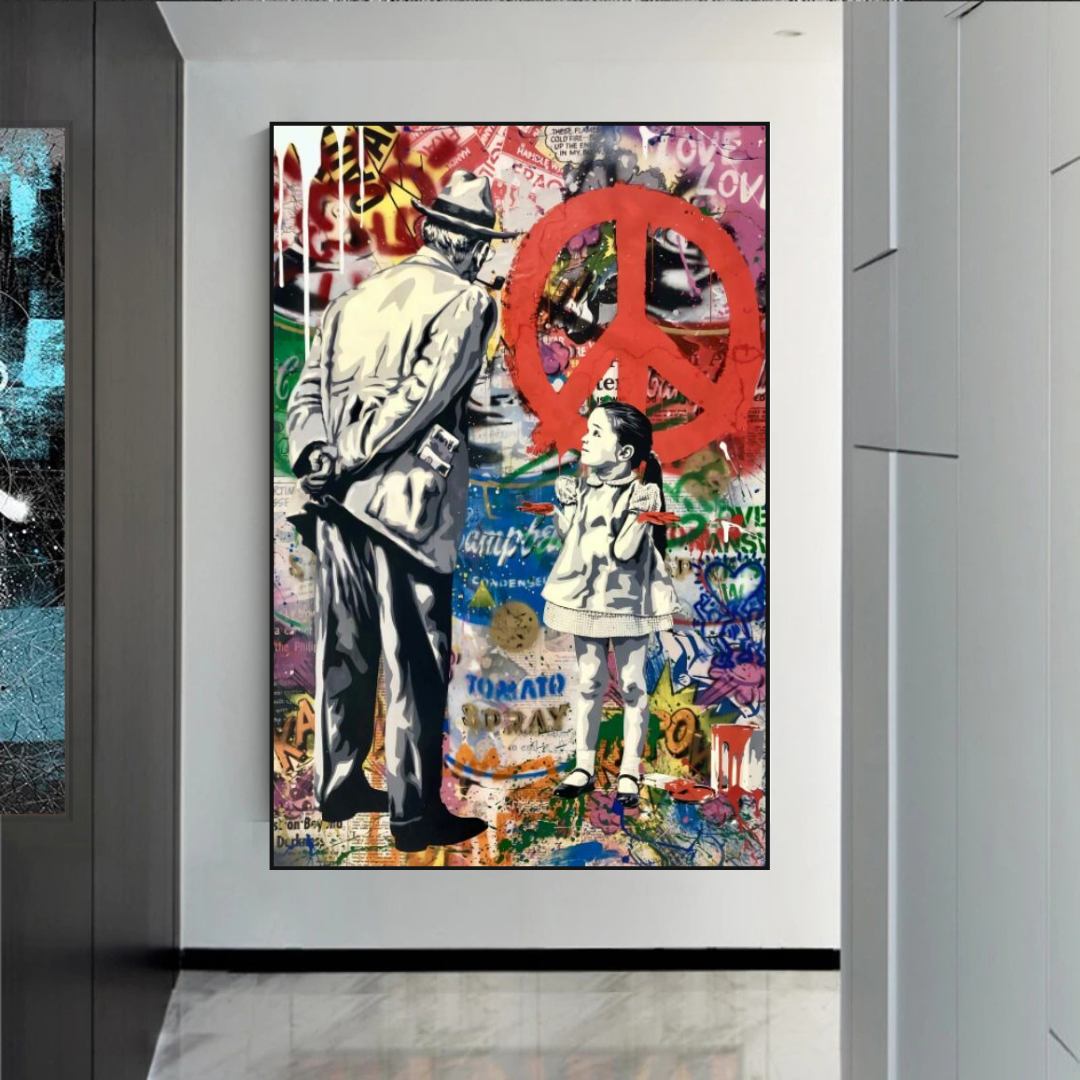 Banksy Peace Street Art Canvas Print - Inspirational Wall Decor for Living Room, Bedroom & Office | Modern Urban Home Decor