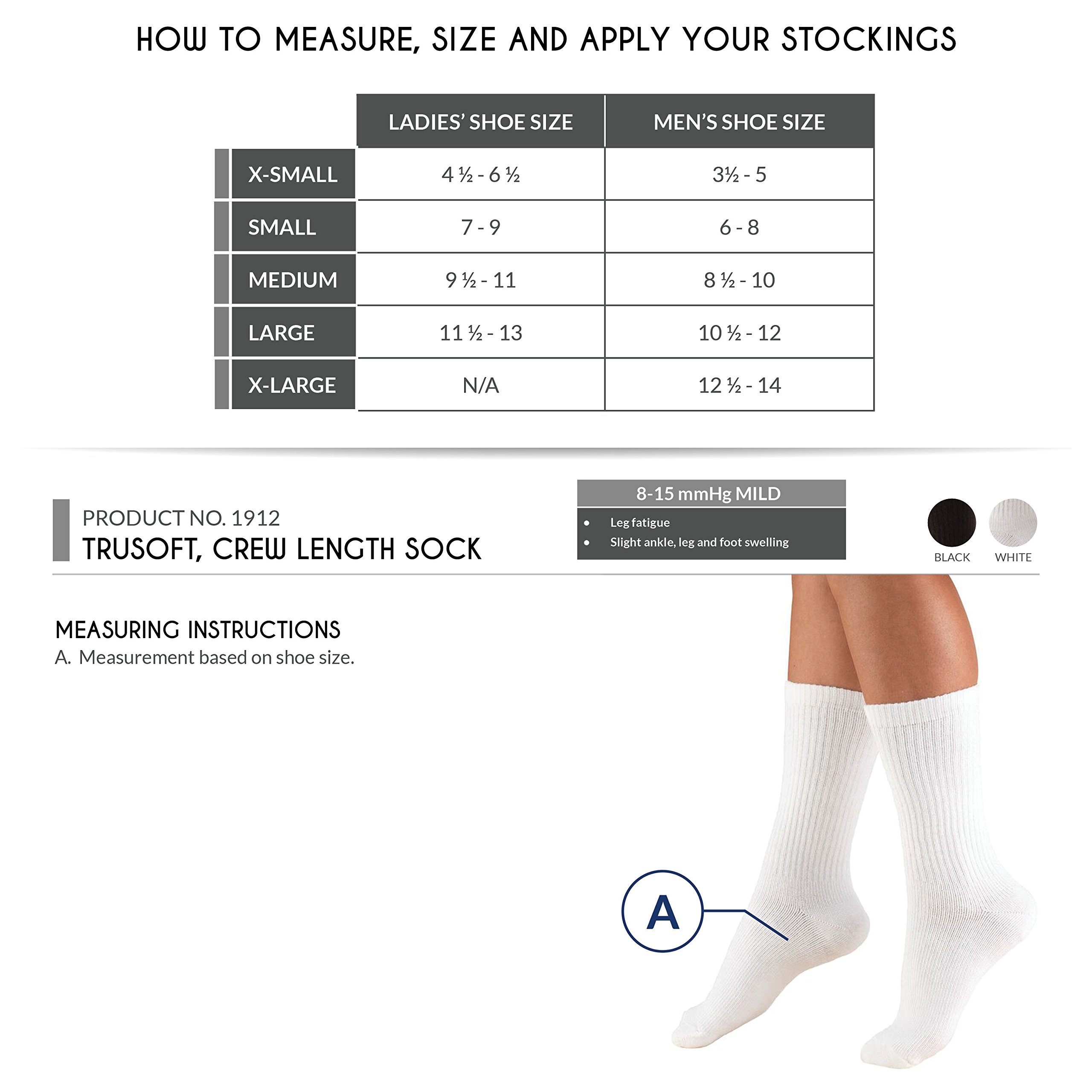 Truform Medical Compression Socks for Men & Women - 8-15 mmHg Graduated Support, Mid-Calf Crew Length (Black, Medium) - Ideal for Circulation, Travel, Running & Recovery