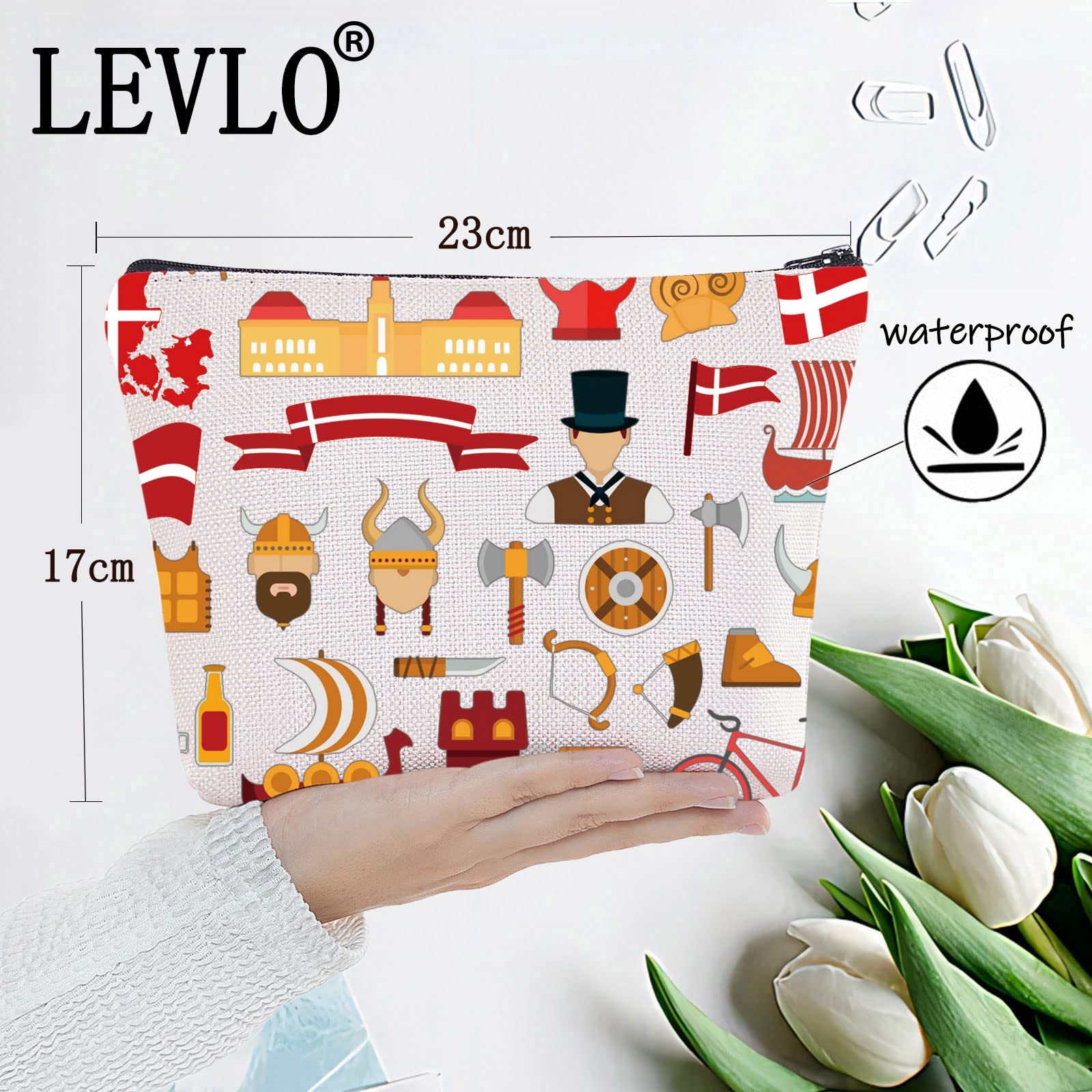 LEVLO Denmark Travel Pouch Bag - Danish Culture Gift with European Landmarks Design - Perfect Souvenir for Denmark Lovers & Travel Enthusiasts - Ideal for Vacations, Gifts & Collectibles