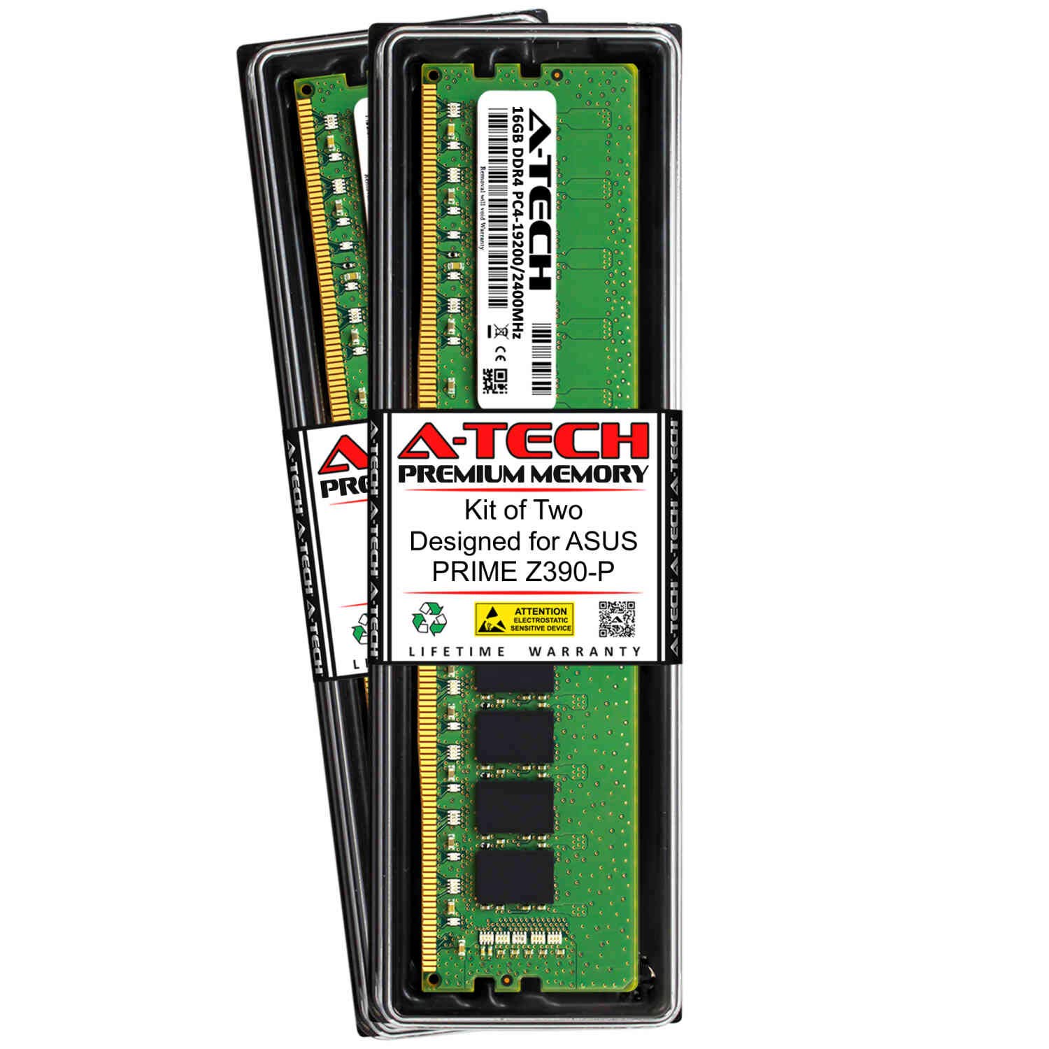 A-Tech 32GB (2 x 16GB) DDR4 2400MHz RAM Kit for ASUS Prime Z390-P Motherboard | PC4-19200 288-Pin UDIMM Memory Upgrade | Perfect for Gaming, Video Editing & Multitasking