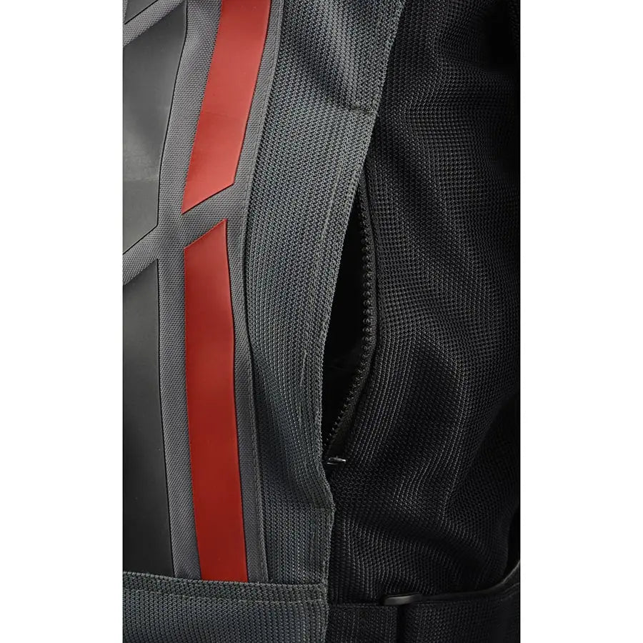 First MFG Co. Men's Black & Grey Mesh Armored Racing Jacket with Reflective Racing Stripes - Lightweight Motorcycle Gear for Street & Track Riding