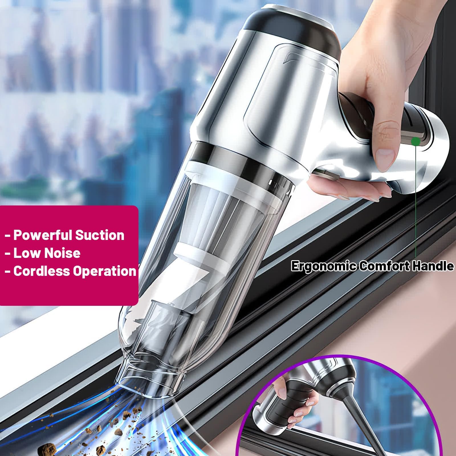 William Wares Cordless Car Vacuum Cleaner - Portable Rechargeable Handheld Vacuum for Car, Home, Pet Hair Cleaning - Powerful Suction for Upholstery, Seats & Hard-to-Reach Areas (Black) - Perfect for Road Trips, Daily Commute & Pet Owners