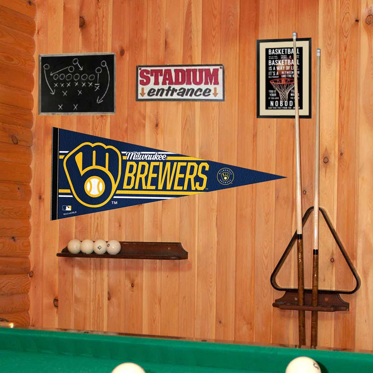WinCraft Milwaukee Brewers Baseball Pennant - Large 12x30 Inch Full Size Team Flag for MLB Fans, Sports Decor, Game Room, and Man Cave Wall Decor