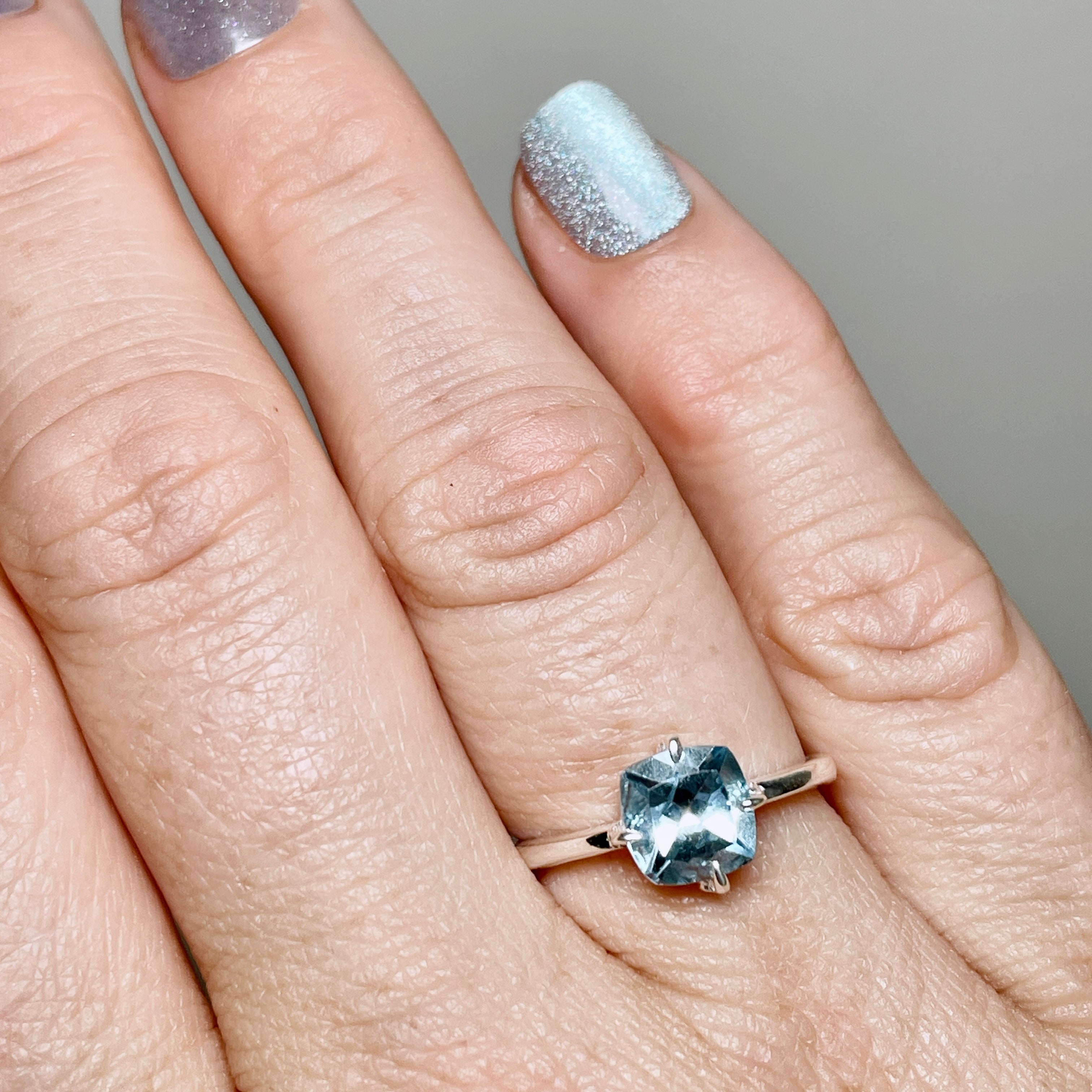 Blue Topaz Faceted Square Solitaire Ring R4806 - Elegant Sterling Silver Jewelry for Women, Perfect for Engagement, Anniversary & Special Occasions