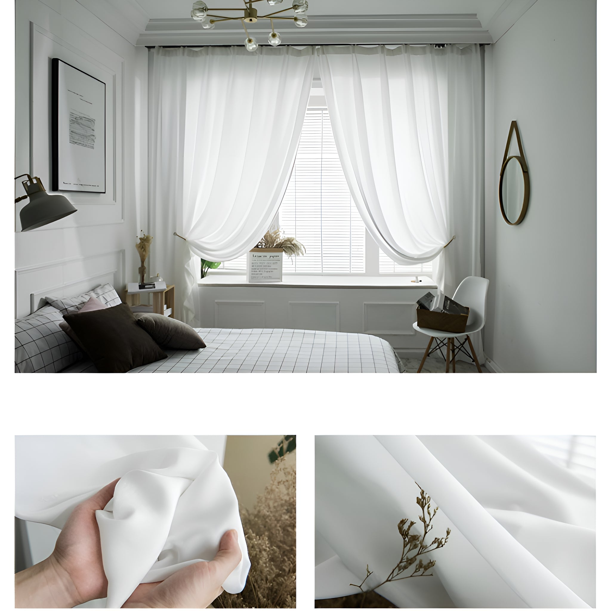 Marissa Solid Color Sheer Grommet Curtains - Lightweight Airy Window Drapes for Living Room, Bedroom & Office - Custom Size Available