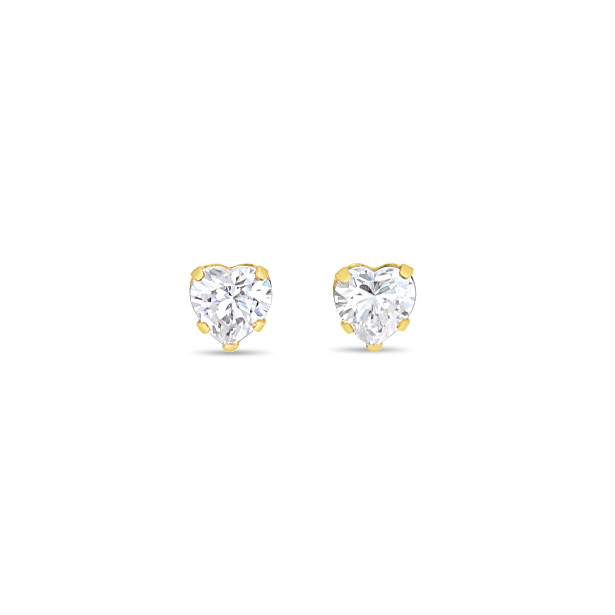 14K Yellow Gold Heart Shaped CZ Cubic Zirconia Stud Earrings for Women - Perfect Gift for Valentine's Day, Anniversary & Romantic Occasions