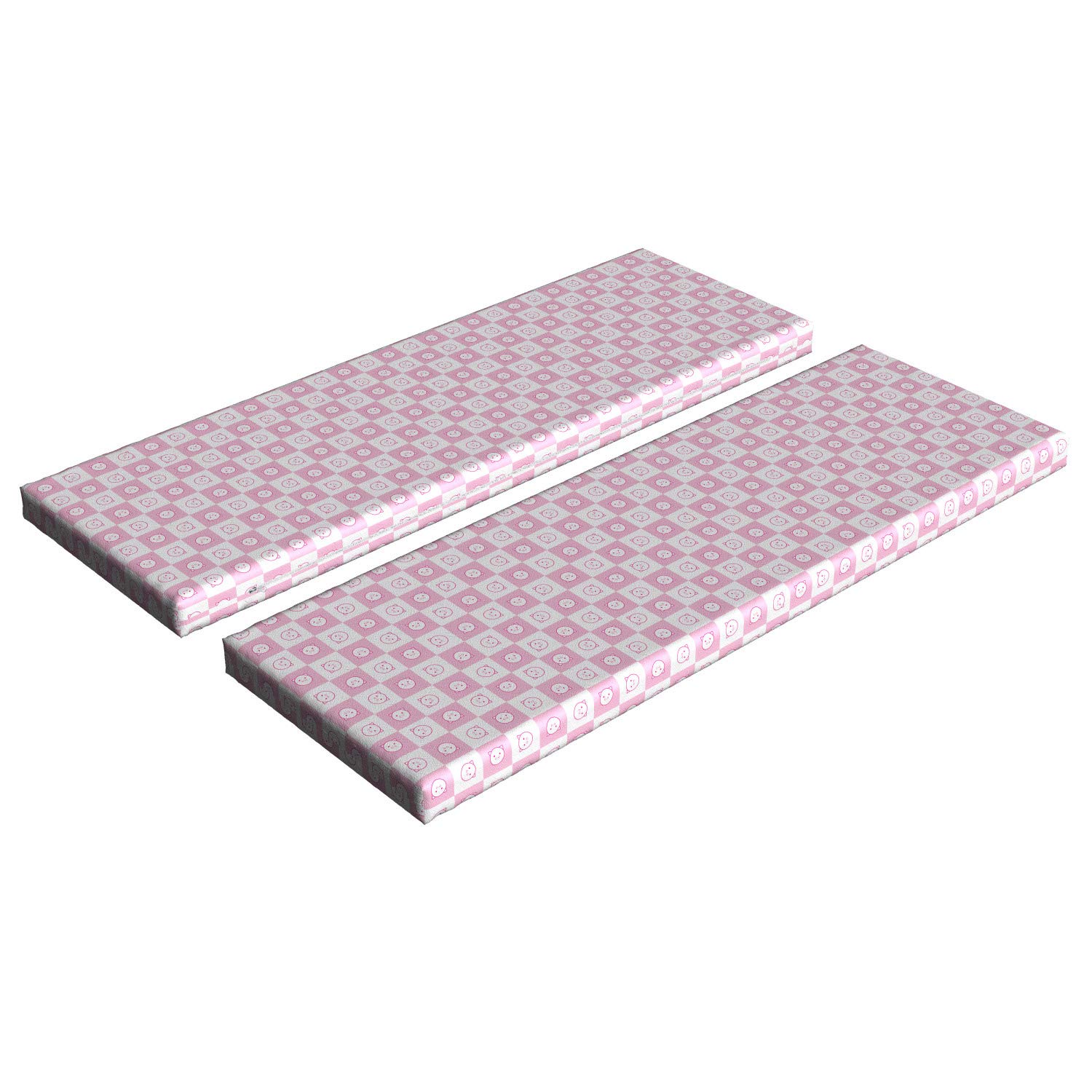 Ambesonne Checkered Bench Cushion Set of 2 - Square Foam Seat Cushions with Cute Piggy Faces Design for Girls, Standard Size Decorative Pillow Covers - Perfect for Window Seats, Patio Furniture, and Kids' Room Decor