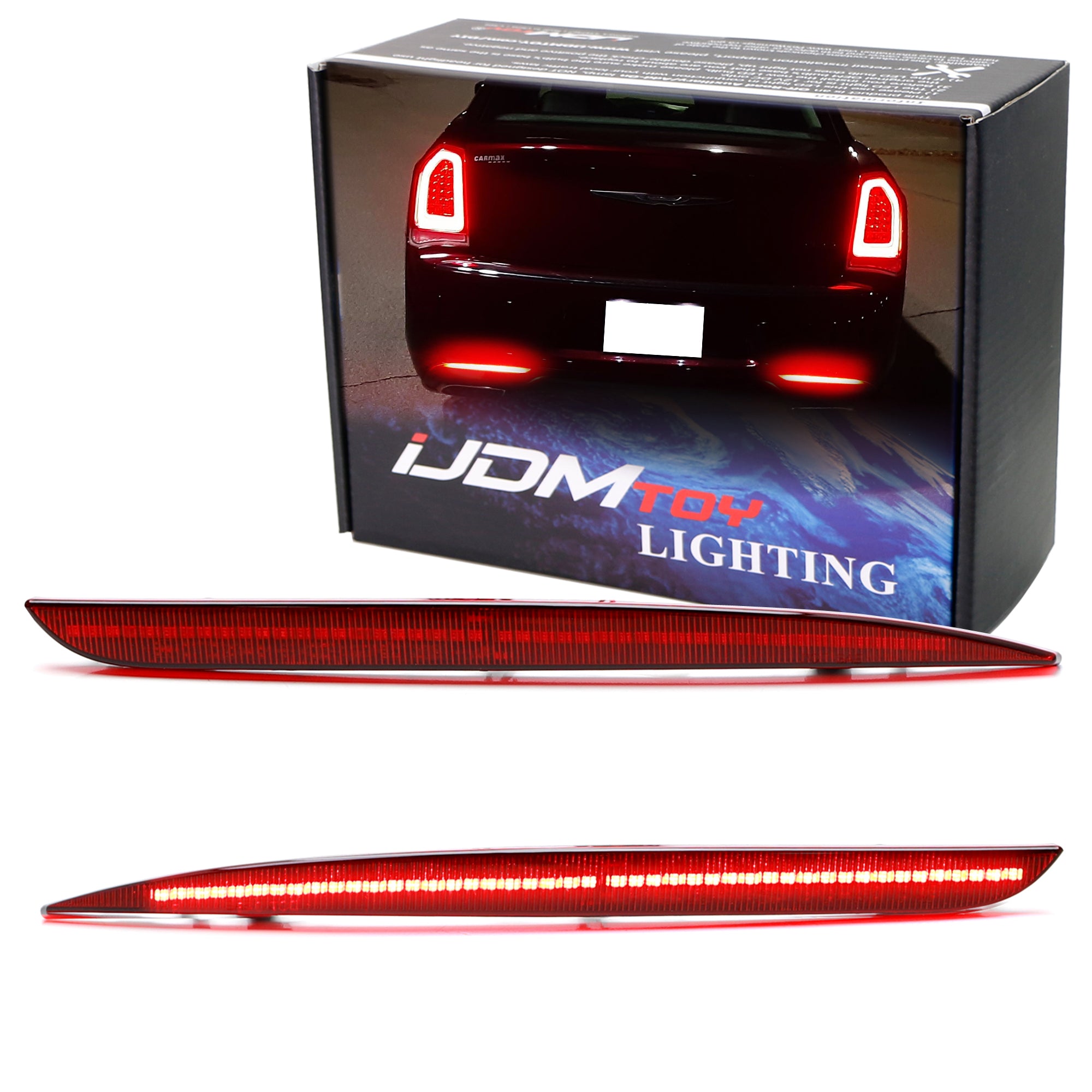 Dark OE Red Lens Full LED Rear Bumper Reflector Lights for 2015-2023 Chrysler 300 - Upgrade Your Car's Safety & Style at Night Driving