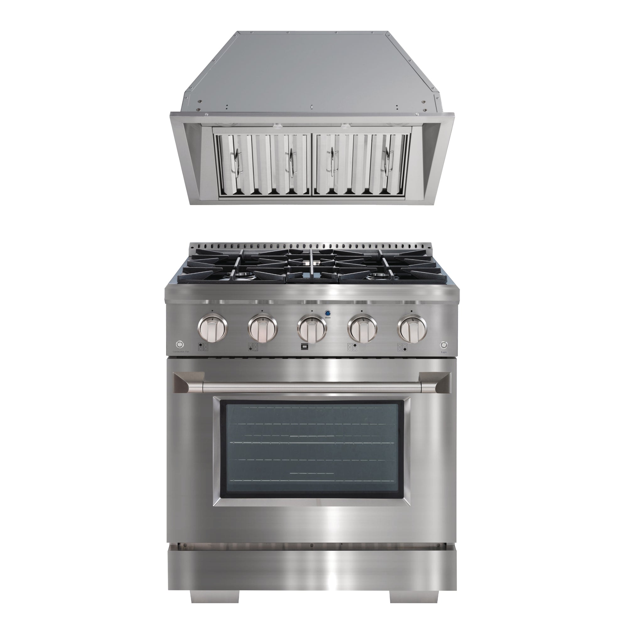 Ancona 2-Piece 30 Inch Gas Range with Convection Oven & 600 CFM Ducted Range Hood - Professional Kitchen Appliance Set for Home Chefs & Cooking Enthusiasts