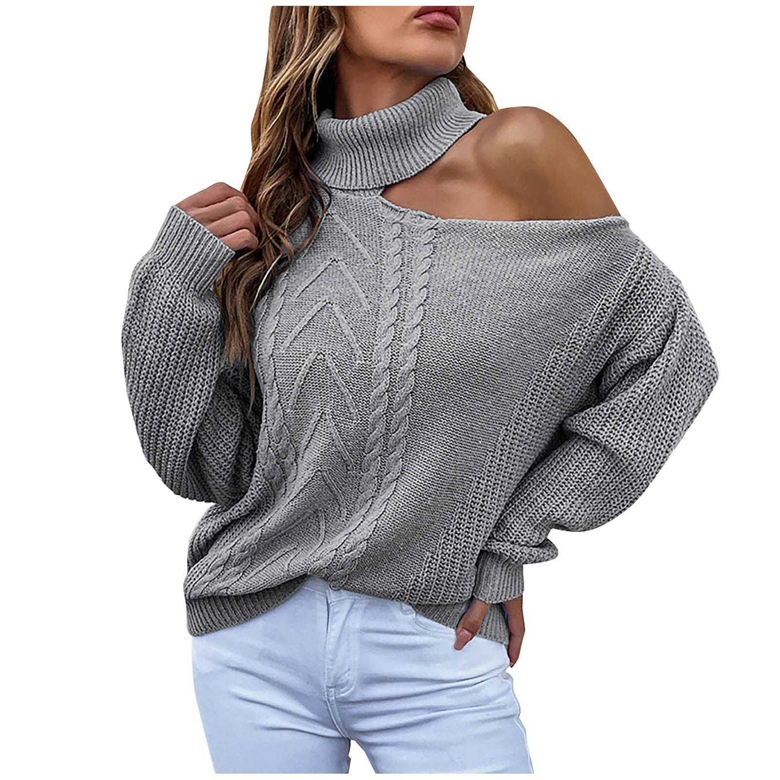 Sexy Women's Turtleneck Sweater - One Shoulder Knit Pullover Jumper Top for Winter Fashion | Perfect for Office Wear, Date Nights & Cold Weather Outfits
