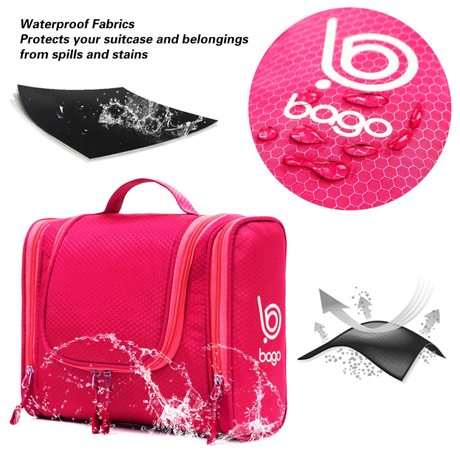 Waterproof Hanging Travel Toiletry Bag for Women & Men - Large Cosmetic Organizer with Multiple Pockets - Perfect for Bathroom, Camping & Airplane Travel (Pink)