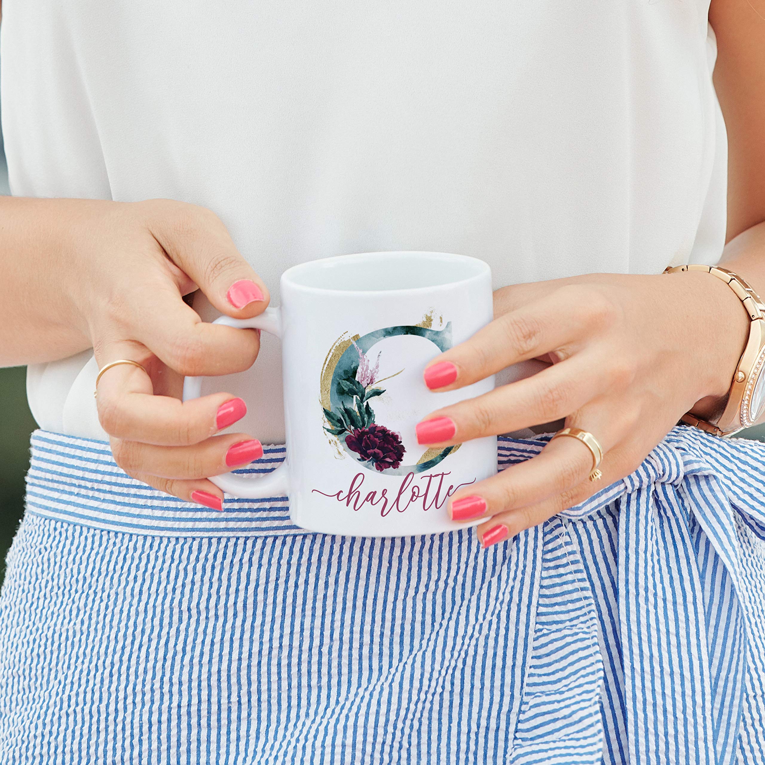 Personalized Initial Coffee Mug - 11oz Royal Blue Ceramic Cup - Gifts for Women - Perfect for Birthdays & Office Use