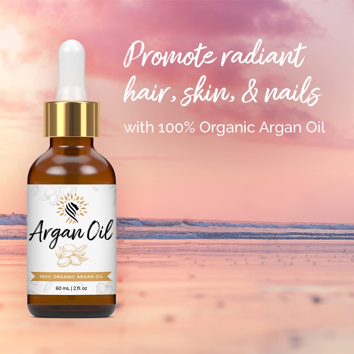 100% Pure Organic Moroccan Argan Oil for Hair, Skin & Beard Care - Cold Pressed Unscented Argan Oil - Natural Moisturizer for Dry Hair, Face, Nails & Cuticles - 2 Fl Oz - Perfect for Daily Hydration & Beauty Routine