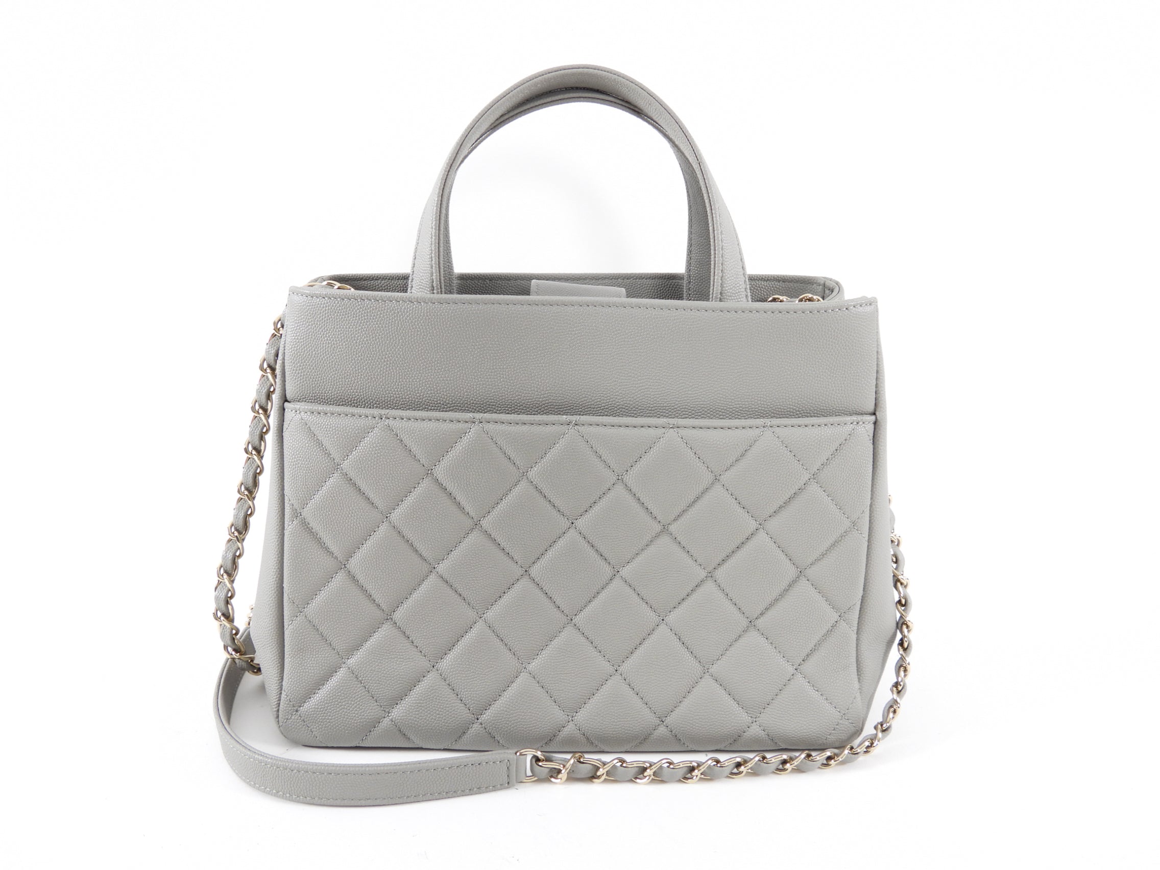 Chanel Small Light Grey Caviar Leather Business Affinity Two-Way Handbag for Women | Luxury Designer Tote & Shoulder Bag for Work, Travel & Everyday Use