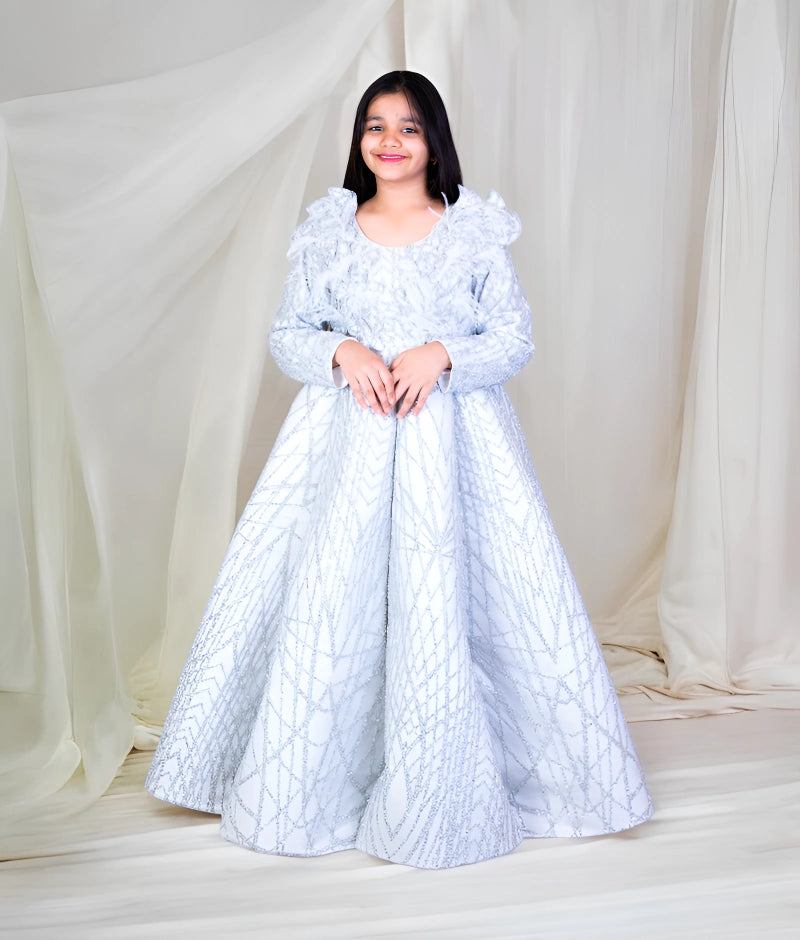 Pre Order: Elegant Grey Sequins Embroidered Evening Gown for Women - Perfect for Prom, Gala & Formal Events