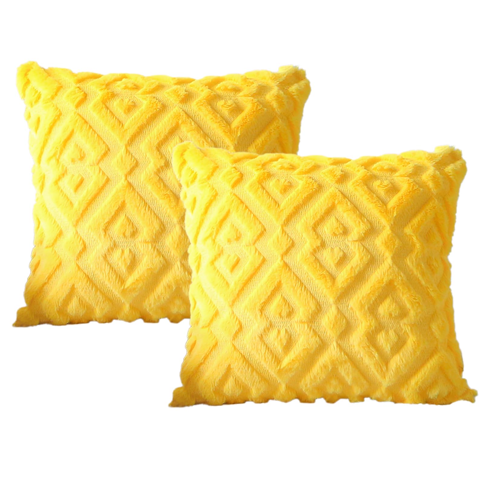 Artscope 2-Pack Soft Plush Short Wool Velvet Decorative Fall Throw Pillow Covers - Luxury European Style Cushion Covers for Sofa & Bedroom - Diamond Pattern in Orange & Yellow (16x16 Inch) - Perfect for Autumn Decor, Living Room Accents & Cozy Home Styling