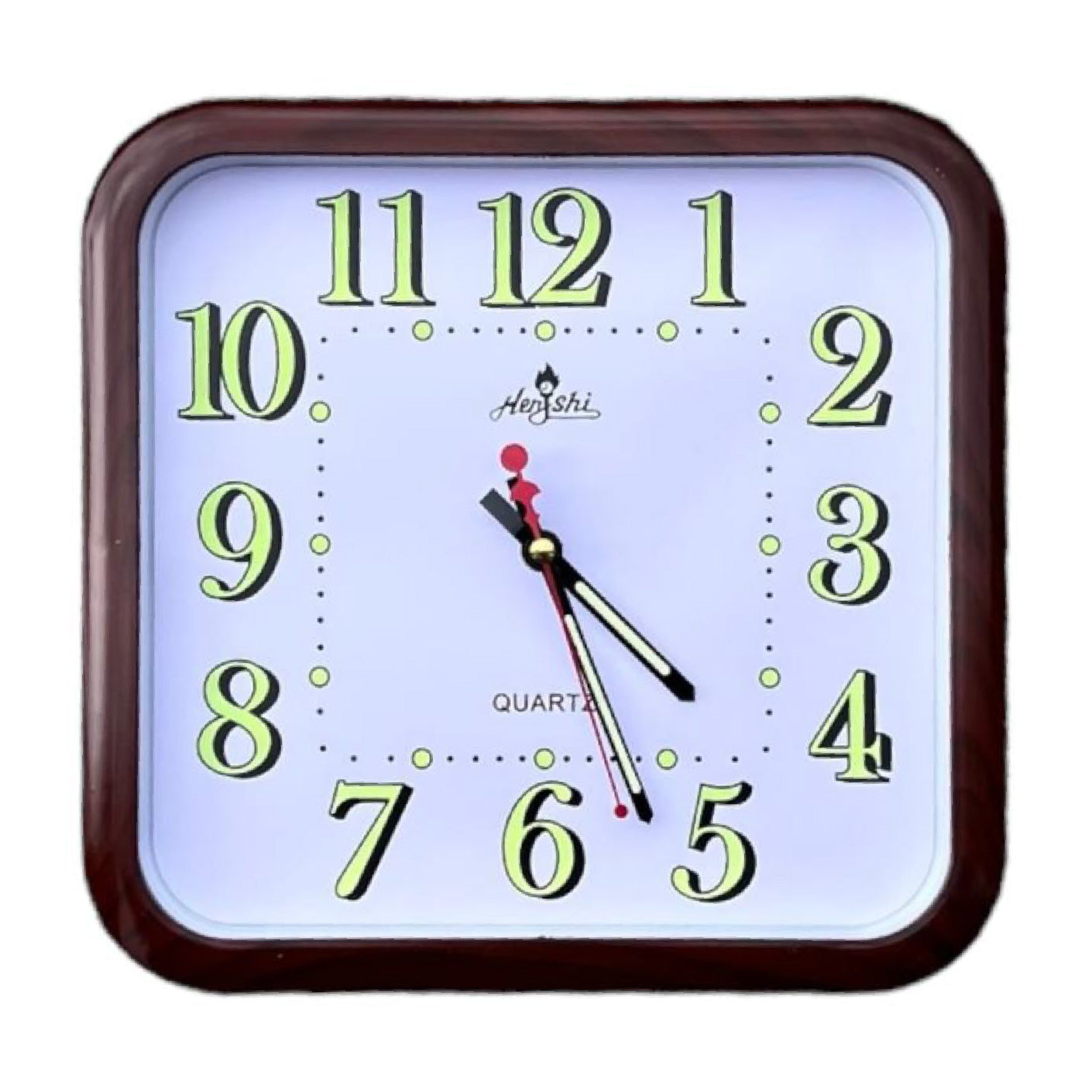 N.WALL CLOCK 28CM Square #811 (Red/Luminous) (HFH0116) - Silent Quartz Movement, Perfect for Living Room, Bedroom & Office Decor