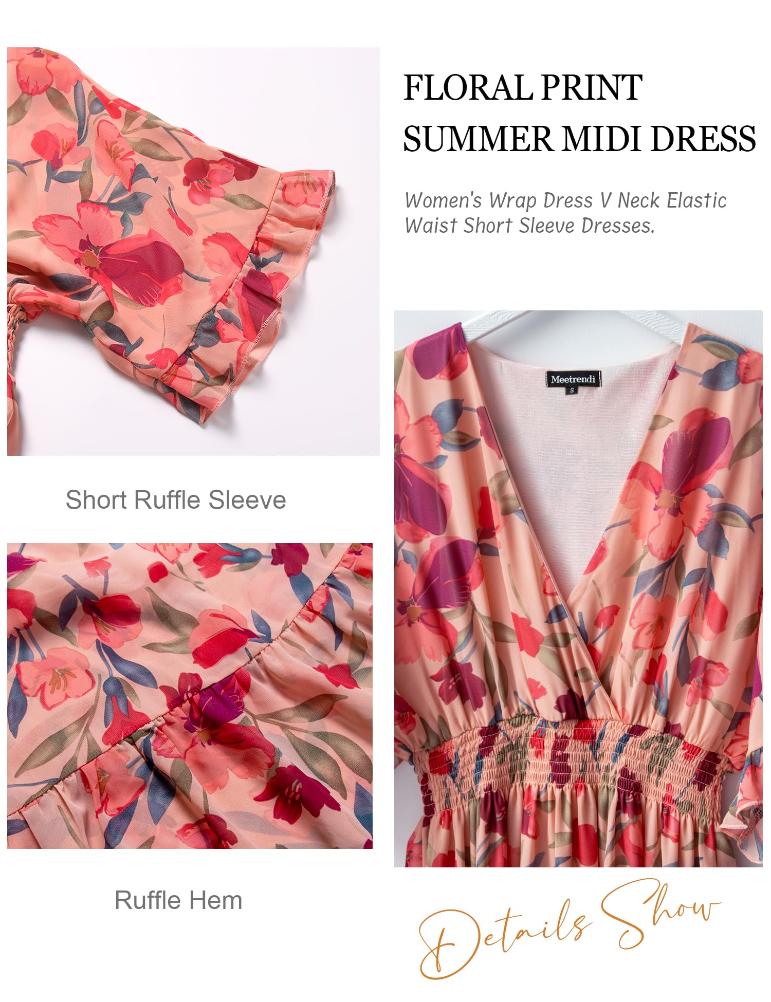 2025 Women's Floral Midi Dress - A-Line Chiffon Boho Casual Short Sleeve Beach Dress for Spring & Summer | Perfect for Vacations, Weddings & Outdoor Parties