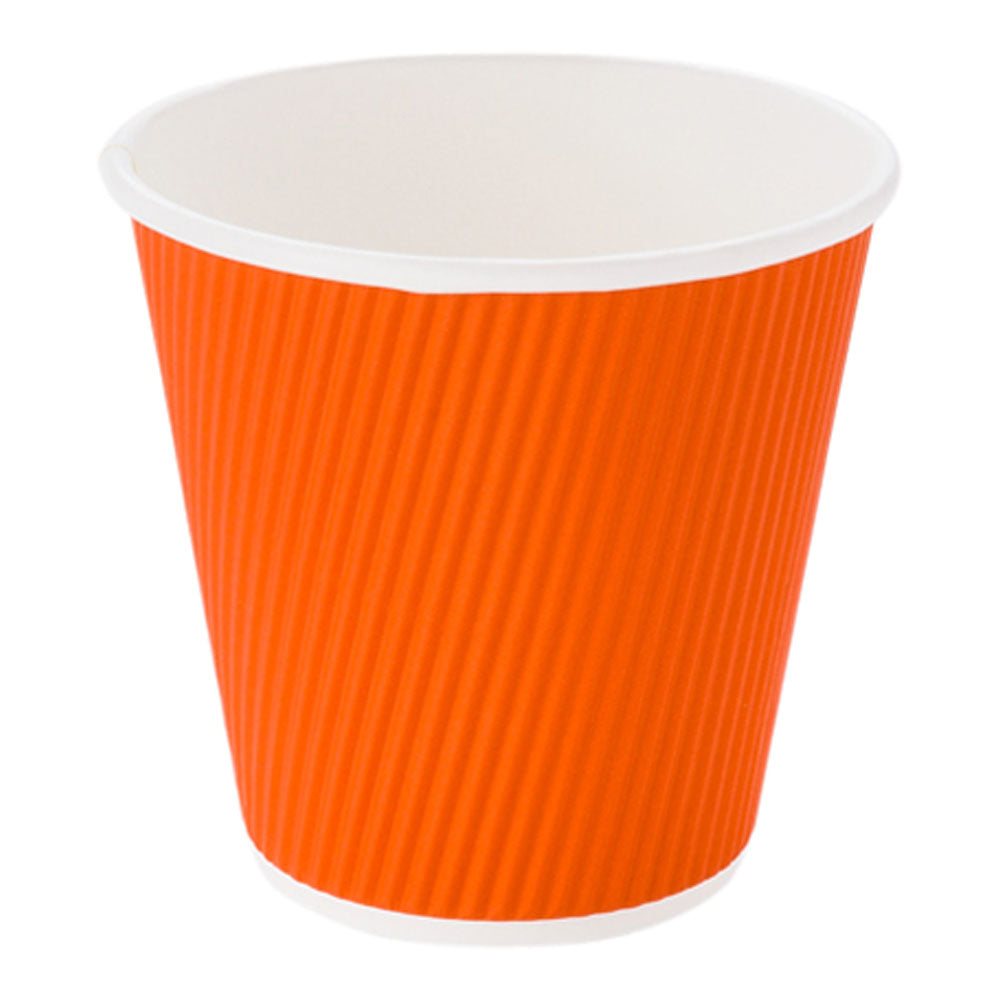8 oz Tangerine Orange Paper Coffee Cups with Ripple Wall - 3.5