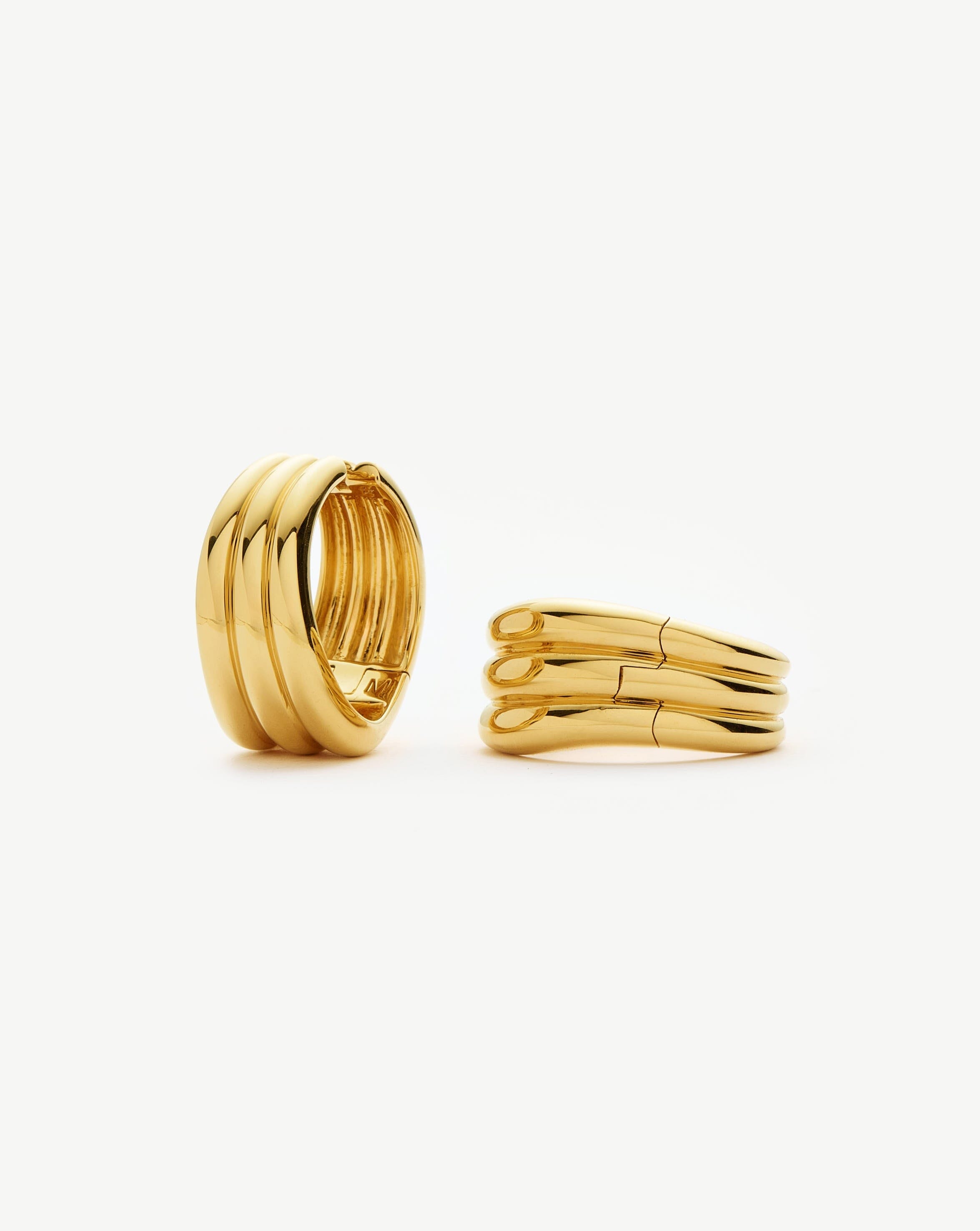 Savi Triple Ridge Medium Hoop Earrings - 18k Gold Plated Women's Jewelry for Everyday Wear & Special Occasions