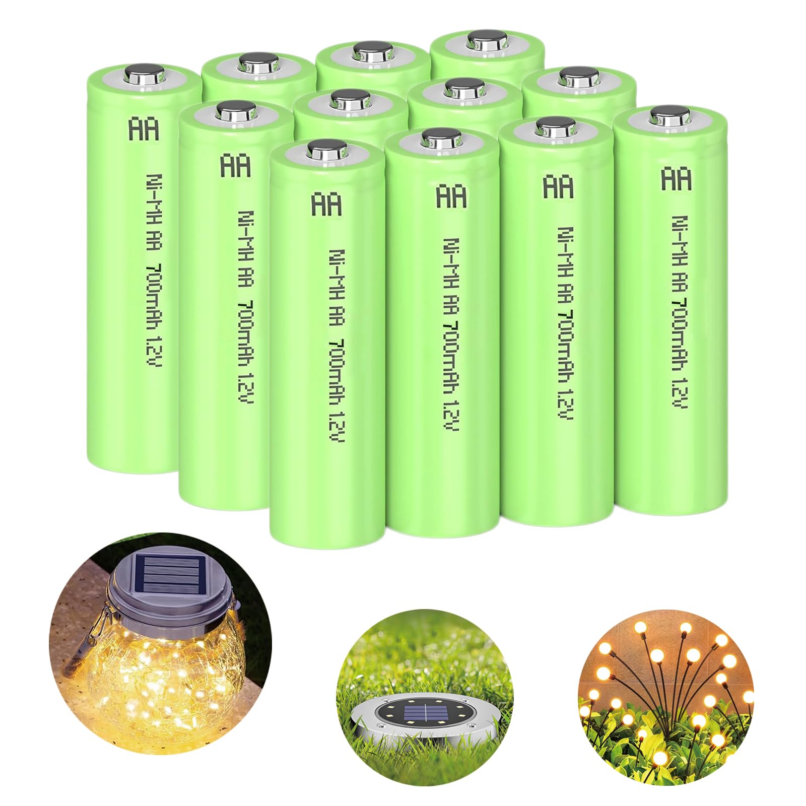 1.2V Rechargeable NiMH AA Batteries 700mAh - 12 Pack Double A Batteries for Solar Lights, String Lights, Pathway Lights, Mouse & Keyboard | Long-Lasting Power for Home & Office Electronics
