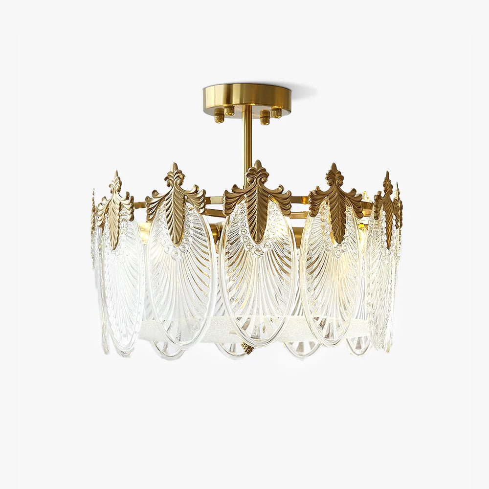 Elegant Decorative Pattern Glass Round Chandelier - Vintage Style Ceiling Light Fixture for Dining Room, Living Room, Bedroom, and Entryway Lighting