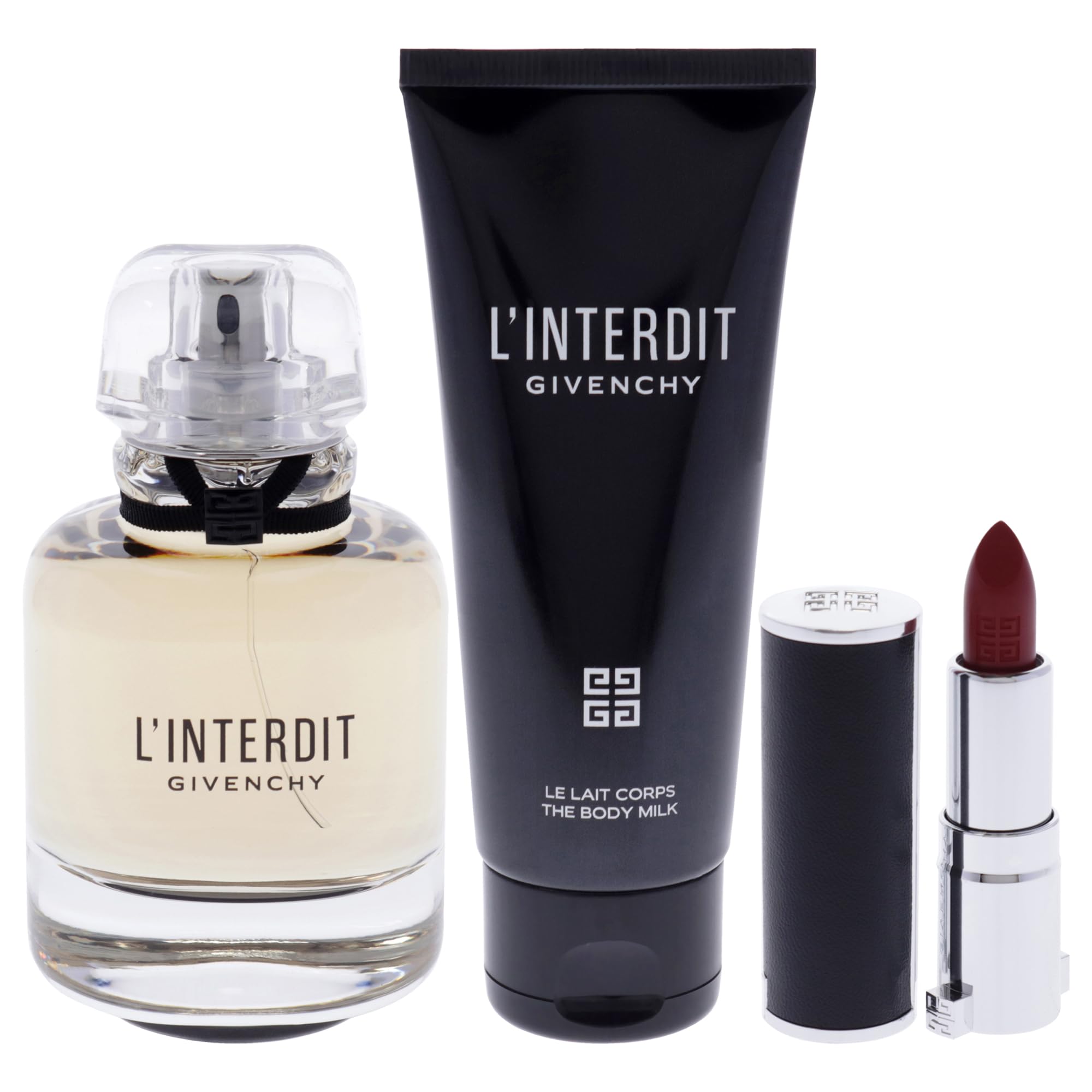 Givenchy L'Interdit Eau de Parfum Gift Set for Women - 2.7oz Perfume Spray, 2.5oz Body Lotion & 0.05oz Lipstick | Luxury Fragrance Trio for Date Night, Anniversary & Special Occasions