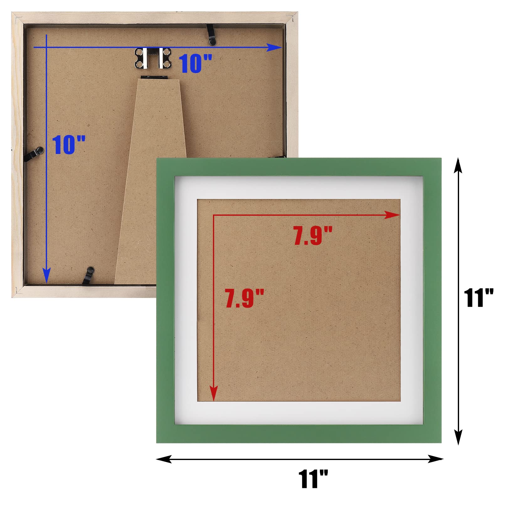 10x10 Inch Green Picture Frames 2 Pack - Solid Wood Wall Mount & Tabletop Display Photo Frames for Home Decor, Office, Gallery Wall and Gift Giving