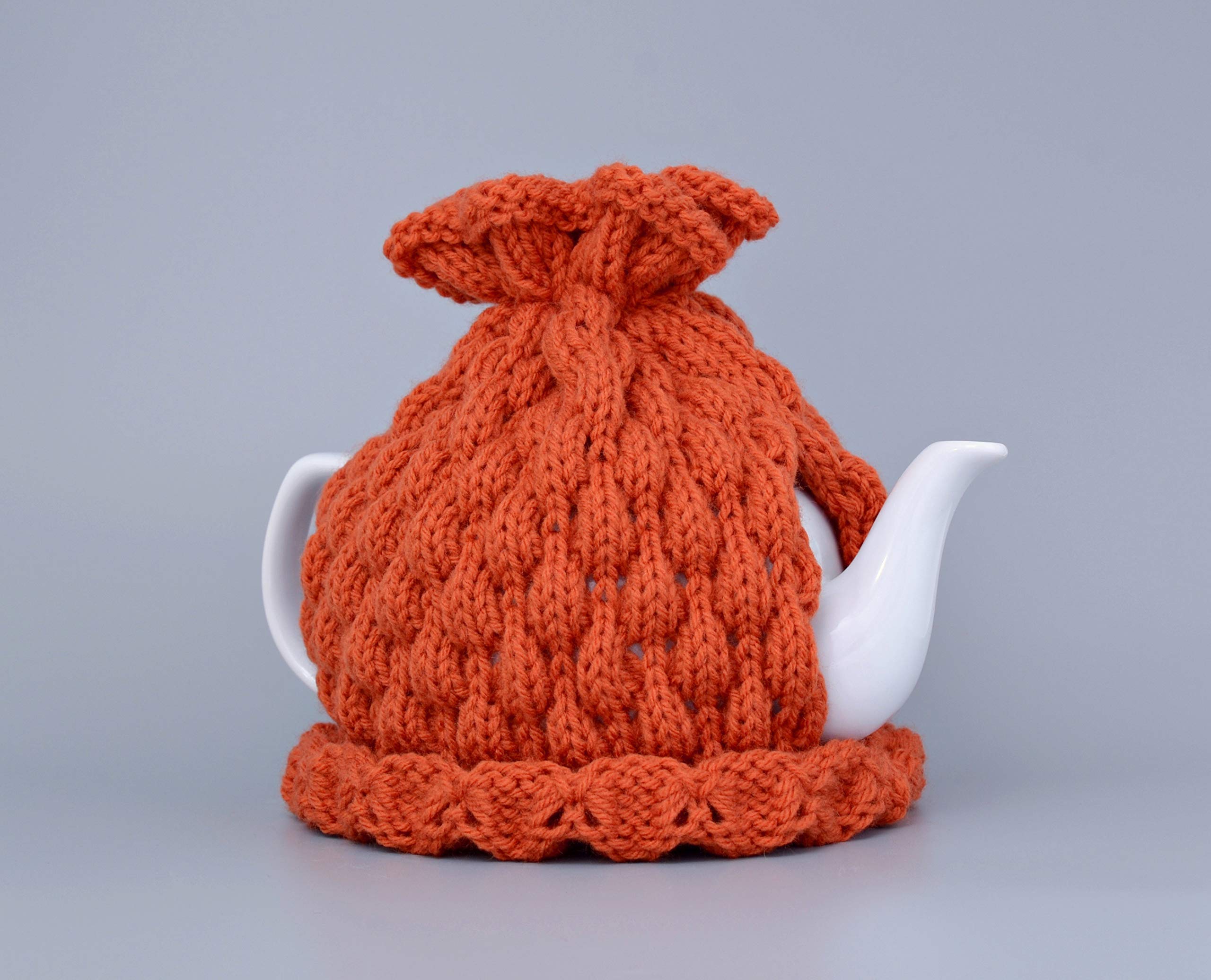 Cozy Knitted Teapot Cover - Burnt Orange Fall Decor for Kitchen & Table | Thanksgiving Housewarming Gift, Tea Lover Accessories, Halloween Pumpkin Themed Centerpiece | Perfect for Autumn Tea Parties & Seasonal Home Decor
