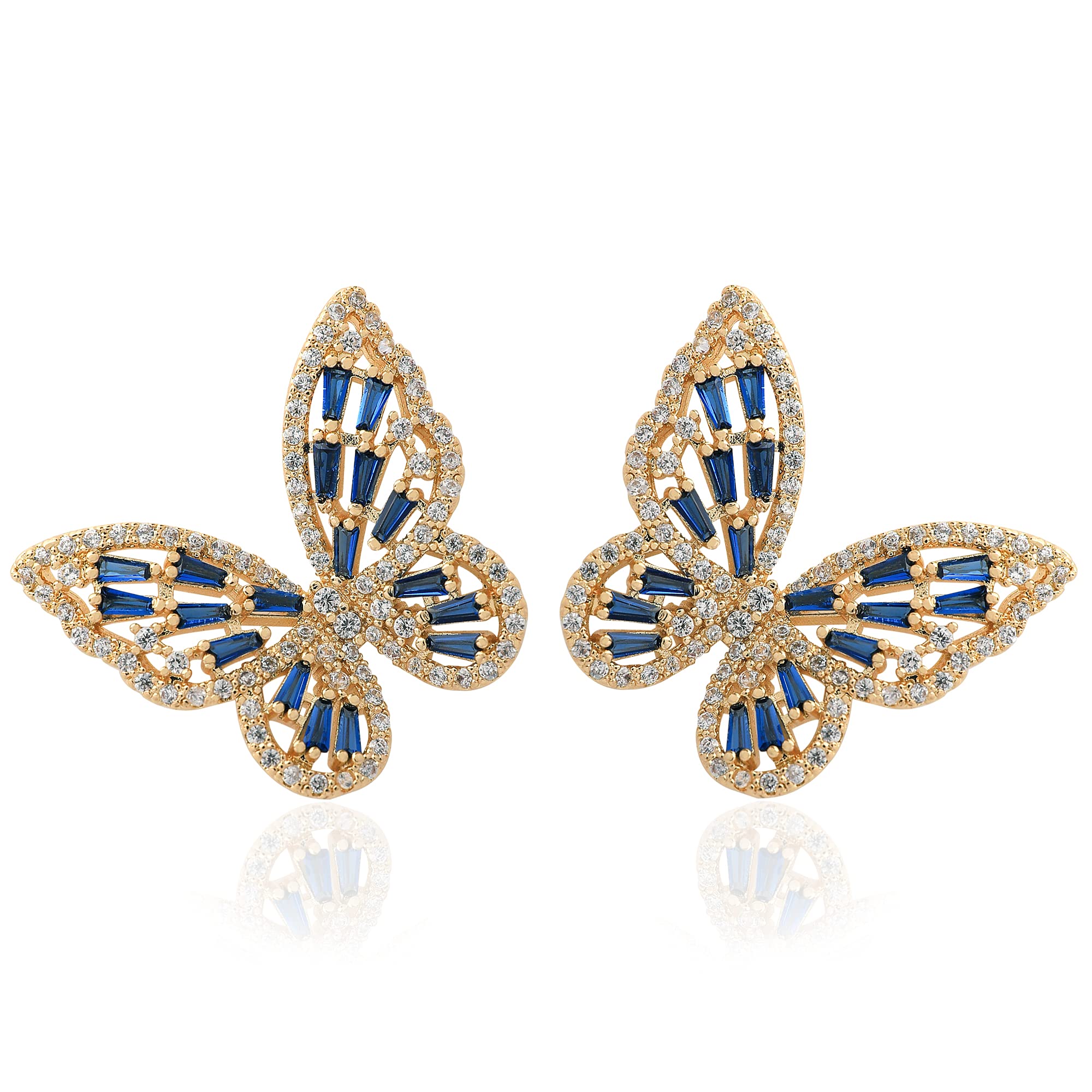Sparkling Rhinestone Butterfly Bow Earrings for Women - 14K Gold Plated Cubic Zirconia Sterling Silver Stud Drop Dangle Earrings - Hypoallergenic Valentine's Day Gift for Mom, Brides, Prom & Wedding Jewelry - Perfect for Parties, Date Nights & Special Occasions