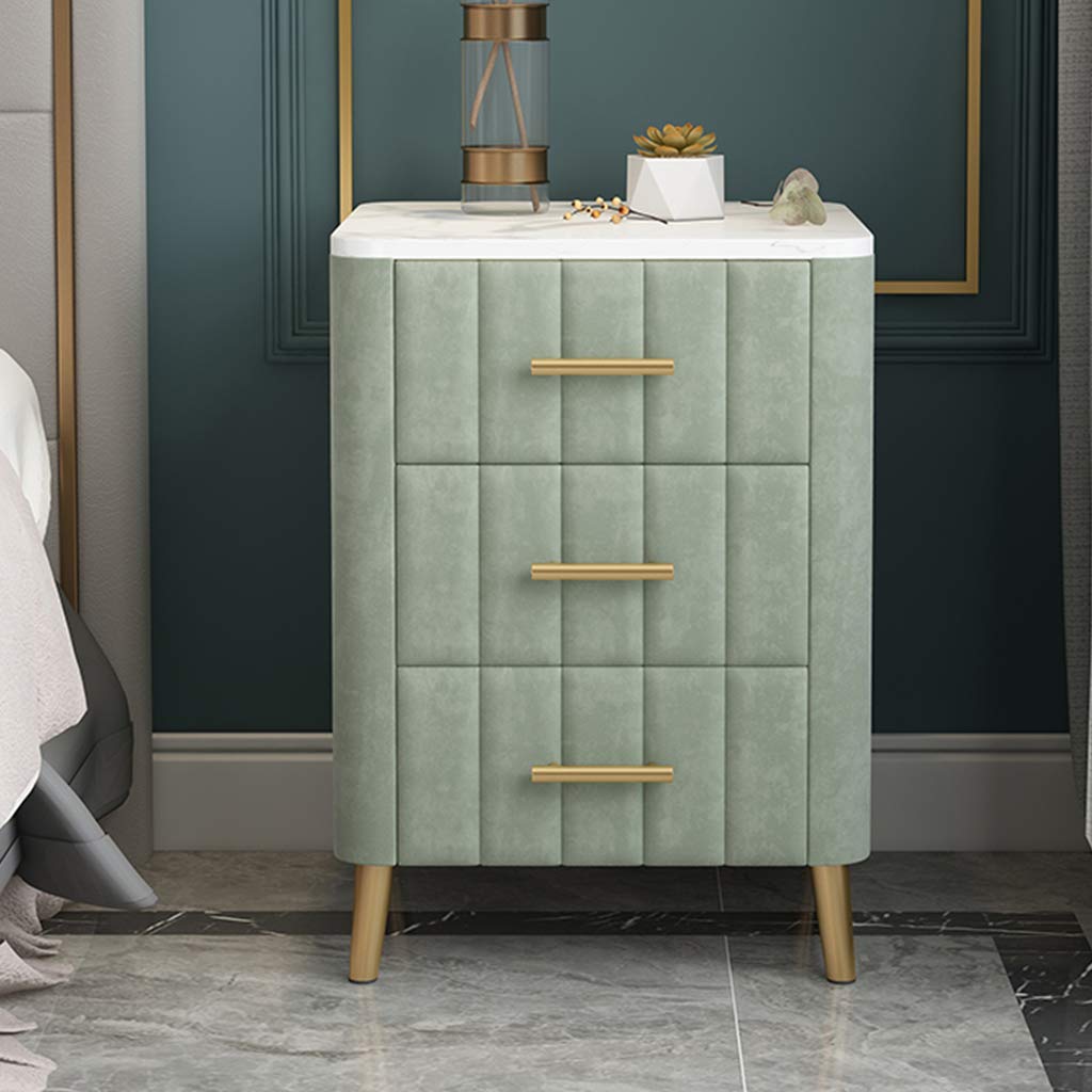 Modern Nightstand with 3 Drawers - Marble Top Bedside Table with Metal Legs, Rounded Corners for Safety | Easy to Clean & Space-Saving Storage | Perfect for Bedrooms, Dorms & Small Apartments