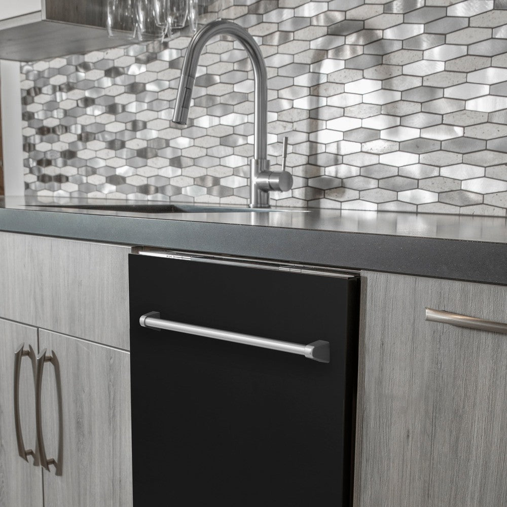 ZLINE 24 Inch Top Control Dishwasher - Black Matte Panel, Traditional Handle, Ultra Quiet 52dBa (DW BLM 24) | Perfect for Modern Kitchens & Open Concept Homes