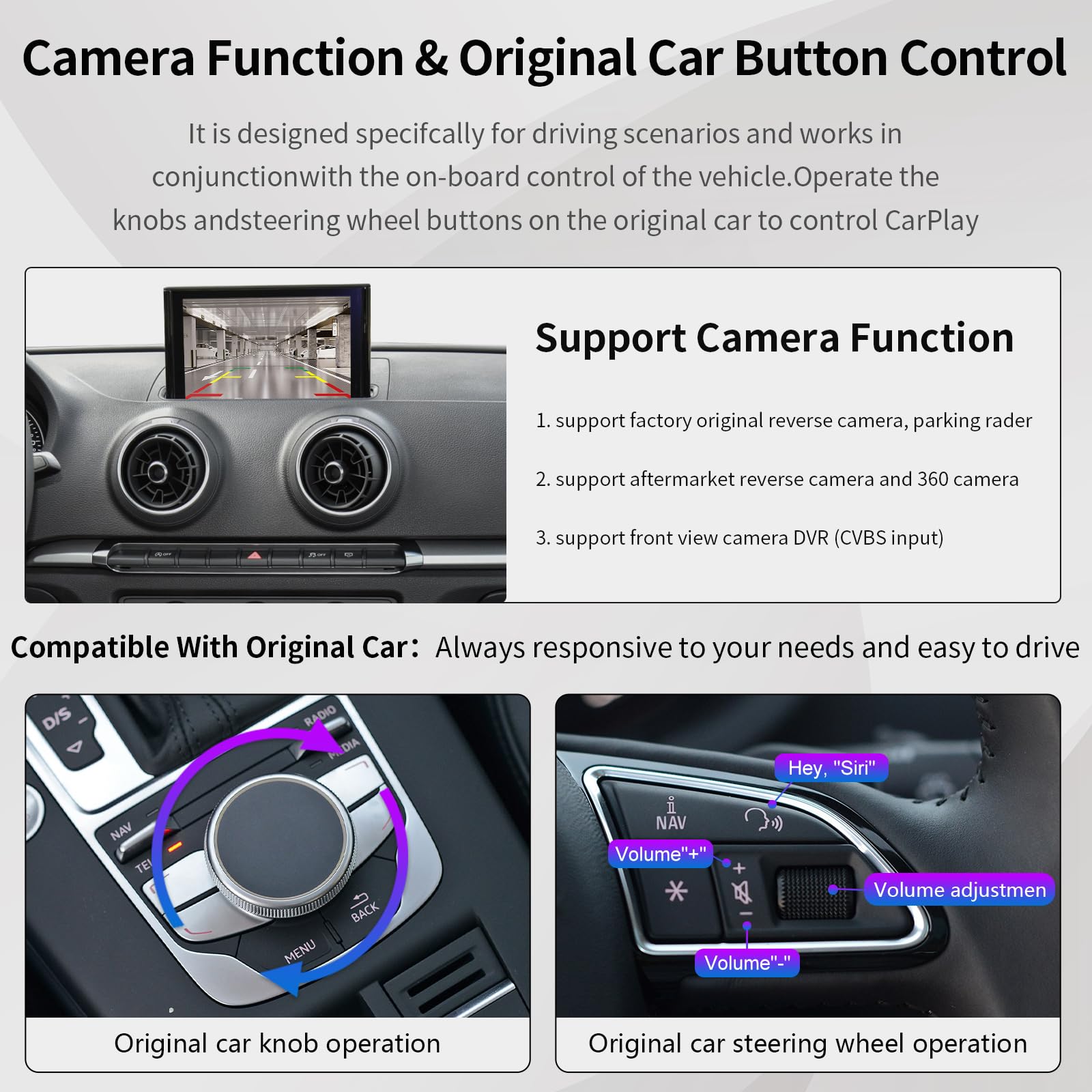 Road Top Wireless CarPlay & Android Auto Retrofit Kit for Audi A3 2013-2018 | Plug & Play Decoder with Mirror Link, Backup Camera & Navigation | Upgrade Your Driving Experience for Commuting & Road Trips