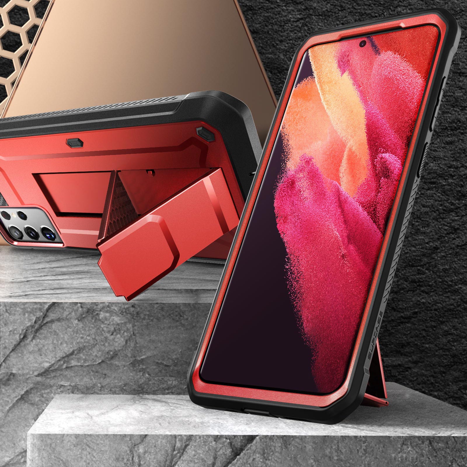 Samsung Galaxy S21 Ultra Unicorn Beetle Pro Rugged Case - Heavy Duty Protection, Shockproof & Drop Proof Cover with Built-in Screen Protector - Metallic Red - Perfect for Outdoor, Work & Extreme Sports