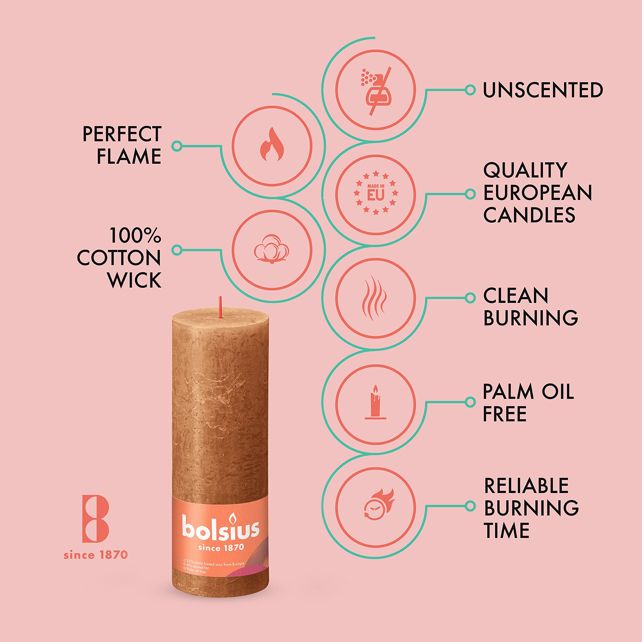 BOLSIUS 4 Pack Spice Brown Rustic Pillar Candles - 2.75
