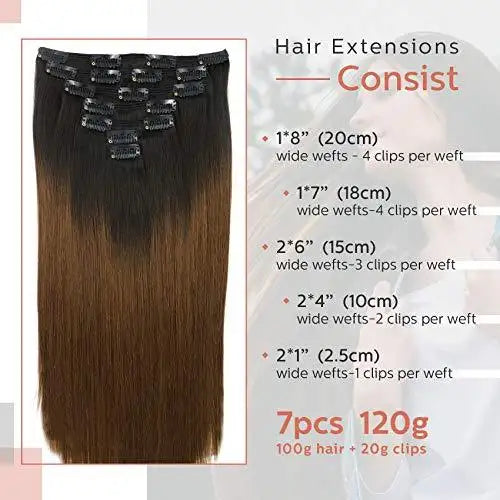 Premium 9A Brazilian Clip-In Human Hair Extensions - 7pcs Double Weft for Instant Volume & Length | Perfect for Weddings, Parties & Everyday Styling