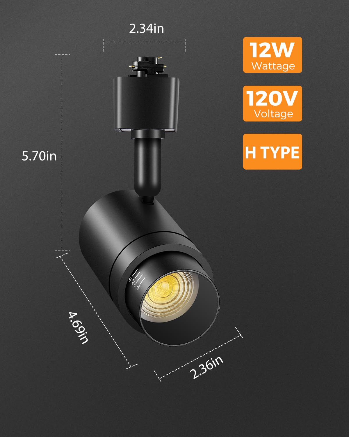 12-Pack Black Dimmable LED H-Track Lighting Heads - 12W, 3000K Warm White, CRI90, Zoomable Spotlight for Home & Retail Lighting - Perfect for Living Rooms, Kitchens, and Store Displays