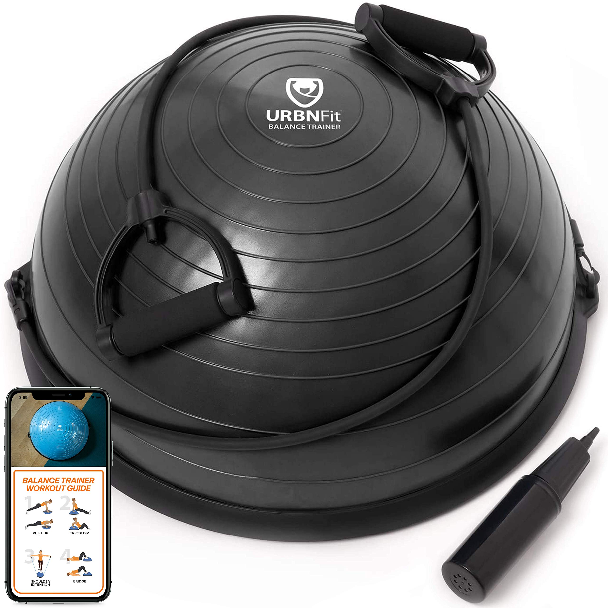URBNFit Half Balance Ball - Core Stability & Full Body Workout Yoga Ball for Home Gym, Includes Resistance Bands, Pump & Exercise Guide - Perfect for Yoga, Pilates, Physical Therapy & Fitness Training