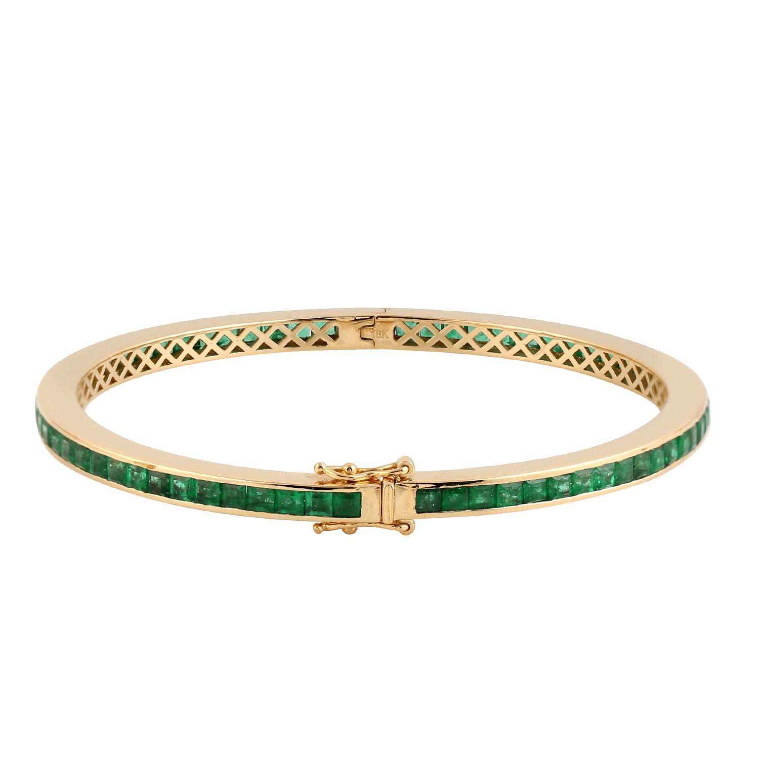 18K Yellow Gold Channel Set Emerald Bangle Bracelet for Women - Elegant Jewelry Gift for Her, Perfect for Weddings, Anniversaries & Special Occasions