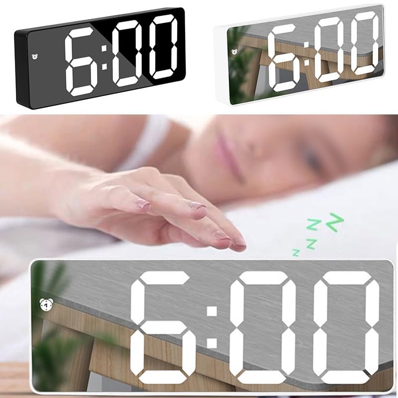 USB Charging LED Alarm Clock Mirror Lamp with Thermometer & Night Light - Multi-Functional White for Bedroom, Bathroom, and Office Use