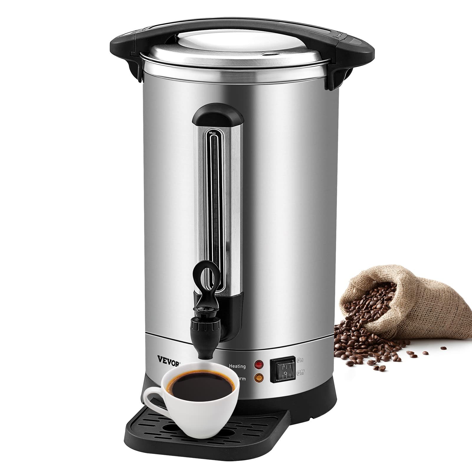 VEVOR 65-Cup (9.75L) Commercial Coffee Urn with Level Window - 1500W Large Capacity Coffee Maker for Events, Catering & Offices - Perfect for Weddings, Parties & Restaurants