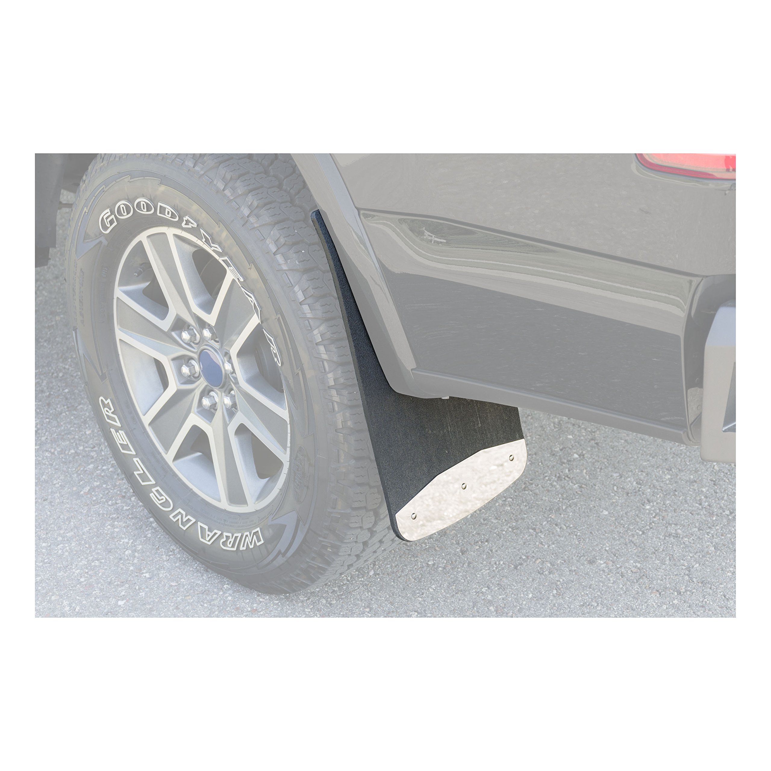 LUVERNE 251223 Universal 12x23 Inch Textured Rubber Mud Flaps with Stainless Steel Plates - Front or Rear Black Mudguards for Trucks, SUVs & Pickups - All-Weather Protection Against Road Debris & Splash