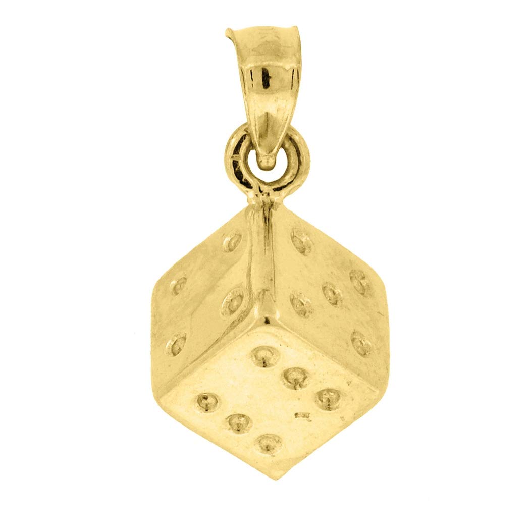 10K Gold Men's Dice Pendant Necklace - 18.1mm Height x 9.6mm Width Gambling Charm Jewelry - Perfect Gift for Men, Casino Enthusiasts & Poker Players - Ideal for Parties, Gifts & Lucky Accessories