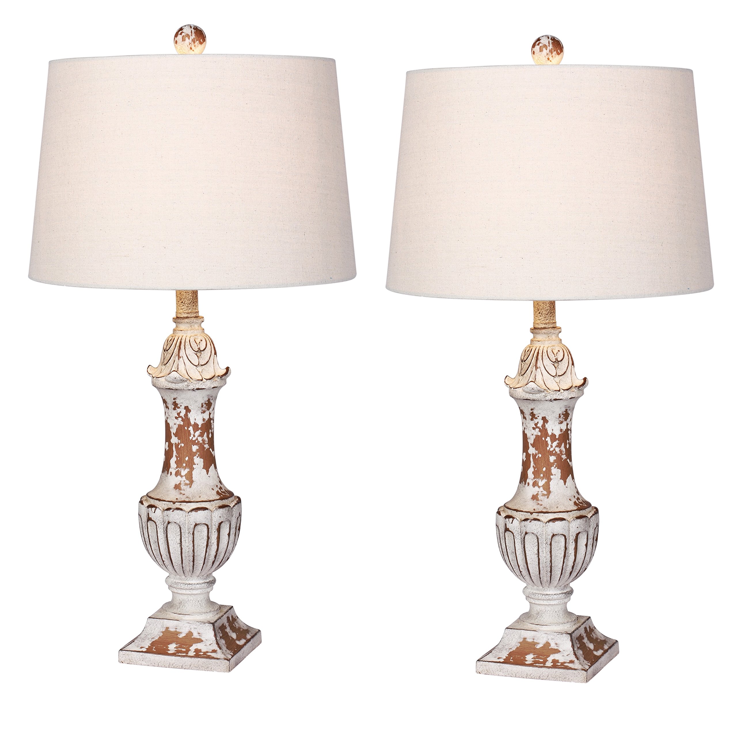 Distressed Decorative Urn Resin Table Lamps Set of 2 - 29.5 Inch Antique Metallic Finish for Living Room, Bedroom, or Office Decor